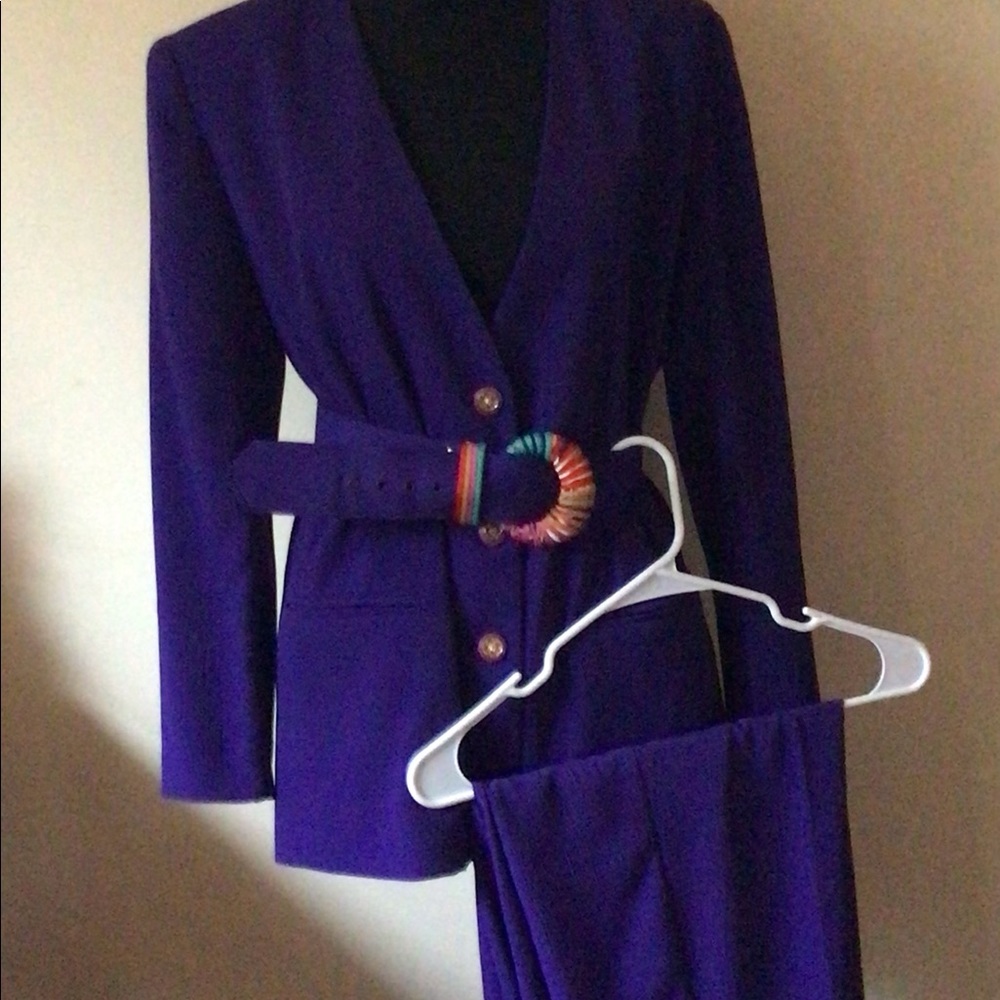 80s vintage purple polyester crepe belted pantsuit 10 Ali miles